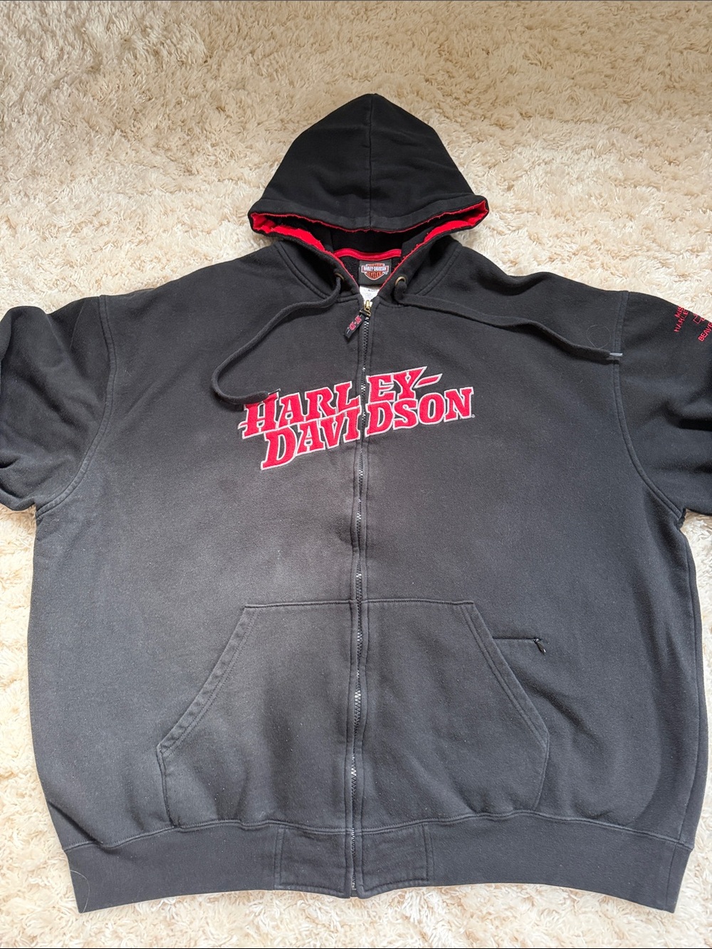 Harley-Davidson Black Hoodie with Red Logo and Hood Trim